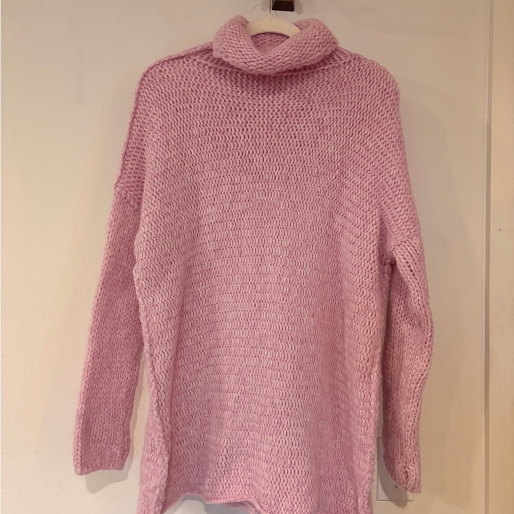Cozy Pink Turtleneck Sweater Dress